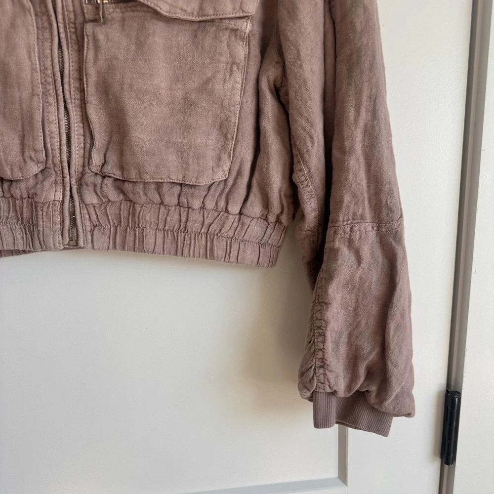 NWT Zara Greta Linen Bomber Jacket - size small - mauve/light pink - Picture 13 of 14